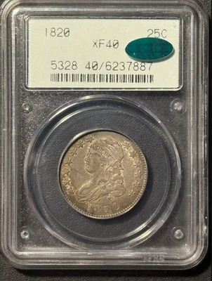 1820 Capped Bust Quarter Large 0 XF40 PCGS CAC OGH - Image 1 of 4