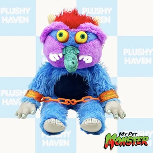 My Pet Monster Plush 12" Blue Fur Orange Chains Plushy Cartoon Stuffed Doll - Picture 1 of 9