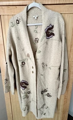 Suéter J. Jill Para Mujer Talla XL Largo Lana Cárdigan Floral Bordado Flores Foto 1 de 4
