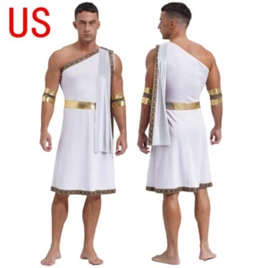 Men Greek Roman Prince Cosplay One Shoulder Toga Dress Robe Gown Costume AU - Picture 1 of 34