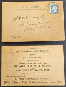 1925 France Souvenir Postcard ties 75c Stamp cd Bourget Aviation-London - Afbeelding 1 van 3