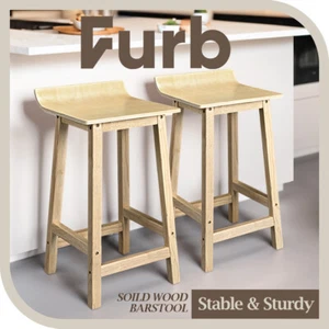 Furb Kitchen Wooden Bar Stools x 2 Dining Chairs Natural - Picture 1 of 7