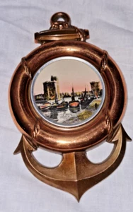 Cornice portafoto vintage ottone massiccio ancoraggio nautico 3,5x5 da parete La Rochelle - Foto 1 di 6