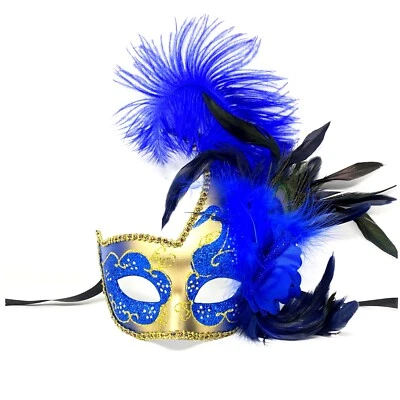 Women's Masquerade Feather Mask Venetian Halloween Wedding Mardi Gras Costumes - Image 1 of 3
