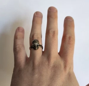 ANTIQUE MEMENTO MORI DOCTORAL SILVER RING - SKULL - Picture 1 of 6