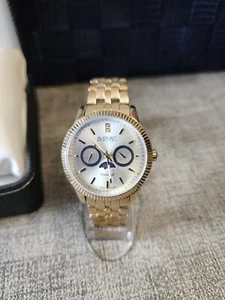 Men's August Steiner Gold Tone Moon Phase Diamond Bracelet Watch. NEW BATTERY - Picture 1 of 8