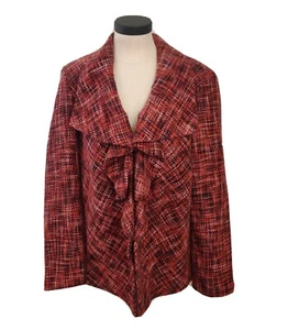 Chico's Women's Ruffle Front Blazer Jacket Tweed Size 3 Pink Long Sleeve. G19 - Picture 1 of 5