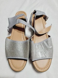 Damen-Sandalen Größe 10 (42) 2 Zoll Plateau-Absatz Glitzer Strass - Bild 1 von 4