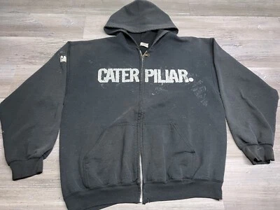 Moletom com capuz pesado vintage CAT Caterpillar tamanho XL preto com zíper desgastado - Imagem 1 de 4
