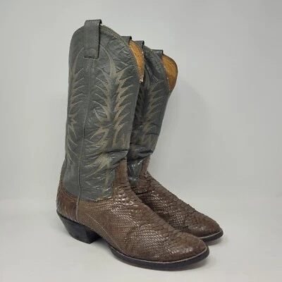 Botas Nocona De Colección 8D Marrón Gris Piel de Serpiente Cuero EXÓTICO Vaquero Occidental 2420C Foto 1 de 4
