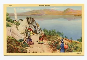 Postal de lino color de los indios apaches - Imagen 1 de 2