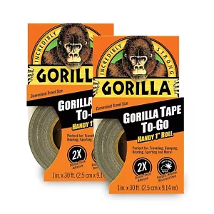 Gorilla Tape, Mini Duct Tape To-Go, 1" X 10 Yd Travel Size, Black, (Pack of 2) - Picture 1 of 5