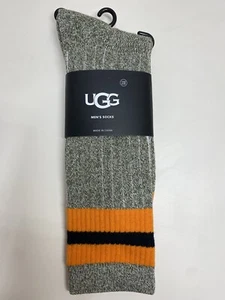 Ugg’s Mens Rib Knit Crew Socks Green 3 Stripe One Size 8-12.5 Soft Hiking Sport - Picture 1 of 4