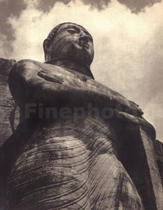 1930s Vintage LIONEL WENDT Ceylon Rock Temple Buddha Statue Sri Lanka Photo Art - Picture 1 of 1