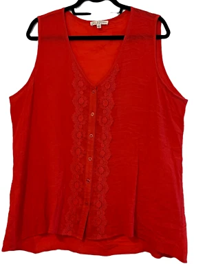 Blusa Spence Naranja Arrugada Talla Grande 1X Botón Frontal Encaje Ribete Sin Mangas Foto 1 de 4