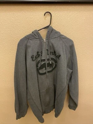 Sudadera con Capucha Vintage Y2K Ecko Unltd Manga Larga Gris Bordada Pesada Envejecida 2XL Foto 1 de 4