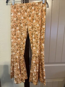 Girls Yellow  With Flower Pull On Pants With Flare Legs Size 5X - Picture 1 of 3