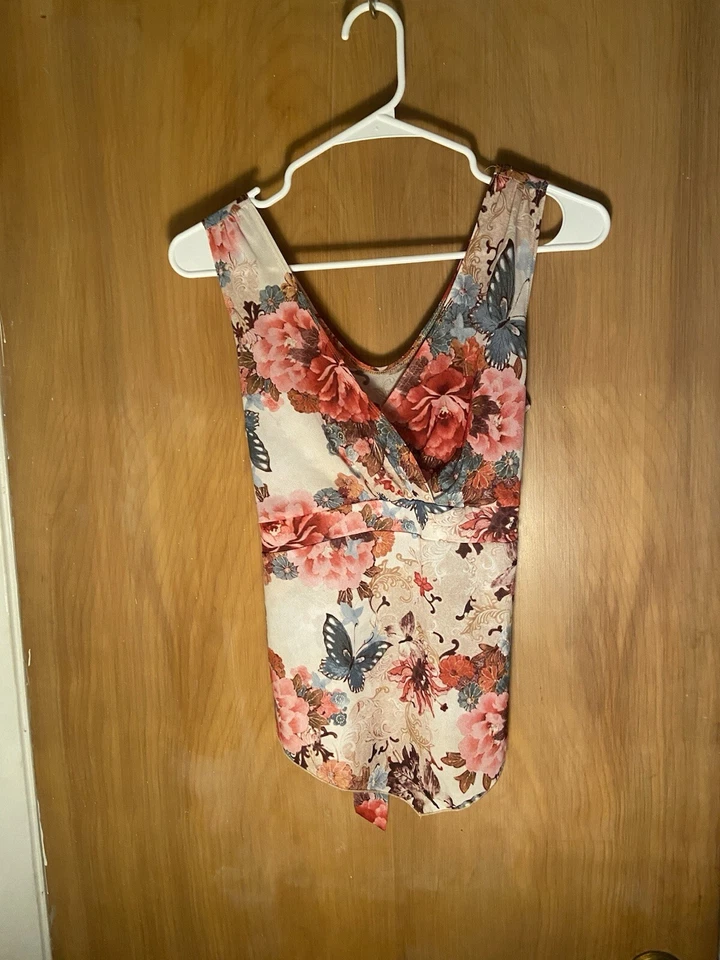 Camiseta sin mangas Y2K Ancla Azul Floral Mariposa Cuello Excelente Estado Foto 1 de 4