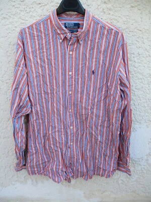 Chemise polo by RALPH LAUREN vintage buttondown orange manches longues L - Photo 1/4