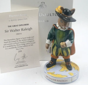 RARO ROYAL DOULTON BUNNYKINS SIR WALTER RALEIGH DB416 EXPLORERS CAJA Y CERTIFICADO - Imagen 1 de 3