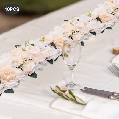 Mesa de comedor 10 piezas centro de mesa de flores champán seda rosa para boda 52*28 cm Foto 1 de 4