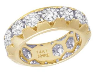 14K Yellow Gold Real Diamond Cluster Eternity Mens Wedding Band Ring 2 3/10C 8MM - Picture 1 of 5