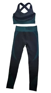 Womens 2 Piece Set Leggings Top Honeycomb Textured Scrunch Booty Stretch Large - Picture 1 of 7