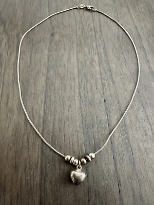 Designer Signed Silpada 925 Sterling Silver Puffy Heart Bead Necklace Size 14” - Image 1 of 3