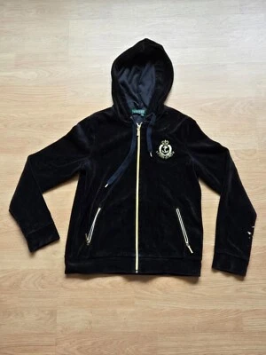 CHAQUETA DEPORTIVA CON CAPUCHA DE TERCIOPELO NEGRO ESCUDO BORDADO LAUREN RALPH LAUREN TALLA S LEER Foto 1 de 4