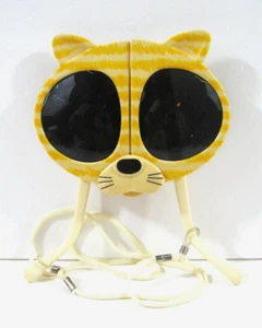 Vintage Cat Shaped Folding Child Sunglasses (Yellow) Tiger Pattern W/ Lanyard - Picture 1 of 2