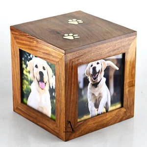 Urna de madera conmemorativa para mascotas con 4 ranuras para fotos e incrustación de latón con pata urna de recuerdo grande - Imagen 1 de 8