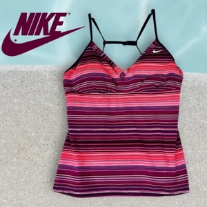 Nike Girls Swim Size 12 Tankini Top Strappy Back Pink Purple Orange Stripes Bra - Picture 1 of 10