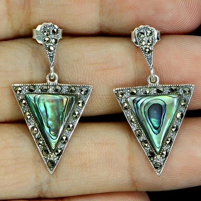 925 Sterling Silver Earrings Trilliant Mother Of Pearl Natural Gemstone Jewelry - Image 1 of 4