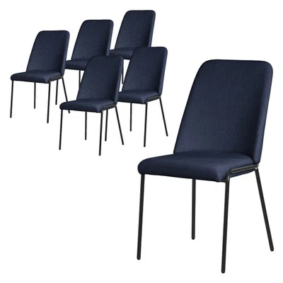 6x Sillas de comedor azul oscuro poliéster, patas de metal asiento con respaldo - Imagen 1 de 4