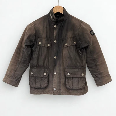 Barbour International Waxed Duke Jacket Coat Khaki Kids Size Small Age 6-7 years - Image 1 of 4