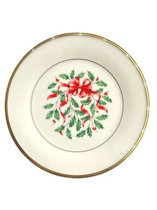 NUOVO piatto insalata Lenox Dimension avorio vacanza oro nastro rosso bacche di agrifoglio 8" - Foto 1 di 8