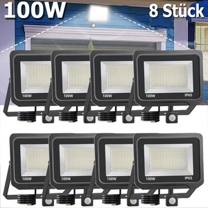 8x 100W LED Fluter Mit Bewegungsmelder Außen Strahler Scheinwerfer Kaltweiß IP65 - Bild 1 von 8