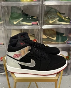 Size 10.5 - Nike Air Jordan 1 Mid Johnny Kilroy Black Silver 554724-057 Preowned - Picture 1 of 6