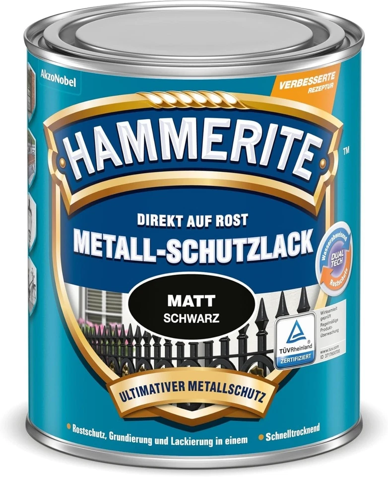 Hammerite Metall Schutzlack matt schwarz 250 Ml Nr. 5134931