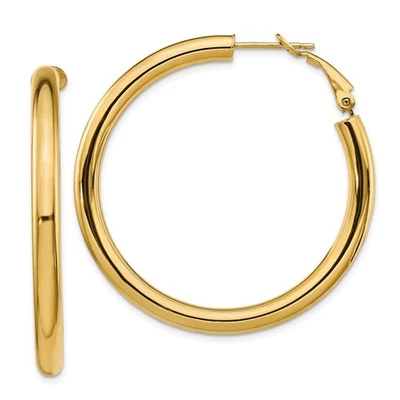 Italian 14k Yellow Gold Hollow 4mm x 45mm Large Round Tube Omega Hoop Earrings - Image 1 of 3