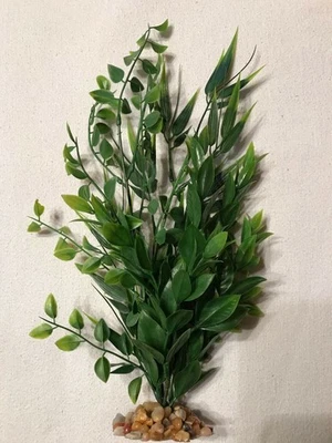 Planta de plástico en aerosol de 12" MIXTA hoja de guisante, bambú y mar #829, base de piedra, realista Foto 1 de 4