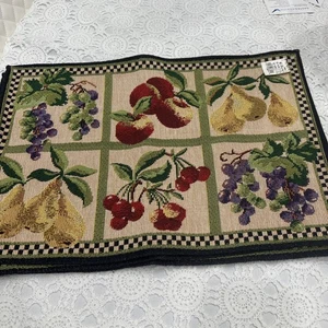 4 Vintage Woven Tapestry Placemats Fruit  Grapes Apples Pears Cherries 12”x19” - Picture 1 of 8