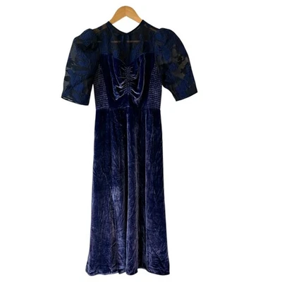 Vestido de renda Rebecca Taylor veludo organza seda tamanho 2 romance escuro caprichoso midi - Imagem 1 de 4