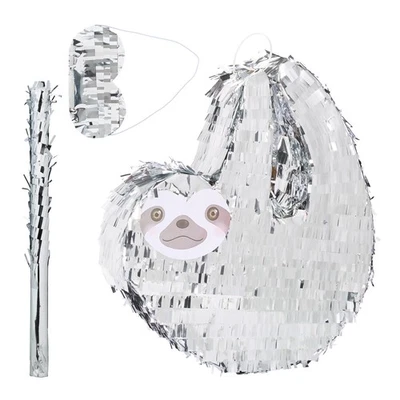 Pinata Set Faultier Geburtstagspinata Partypinata Schlag Pinata silber unbefüllt - Bild 1 von 4