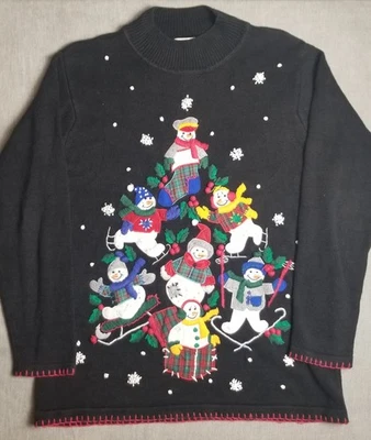 Suéter Muñeco de Nieve Vintage Diseño BP Navidad Trineo Tejido 3D Bordado Talla M Foto 1 de 4