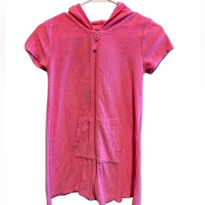 Wonder Nation Pink Hooded Swim Coverup Zipper Short Sleeve Girls Sz LG(10-12) - Image 1 of 4