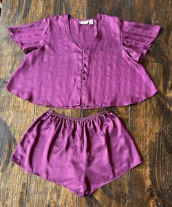 Vintage Victoria's Secret Gold Label Purple Satin Pajamas Lounge Set S - Picture 1 of 12