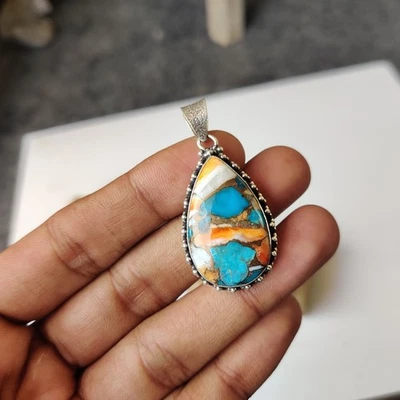 Bonito Colgante Ostra Cobre Turquesa Plata de Ley 925 Hecho a Mano PG7483 Foto 1 de 4