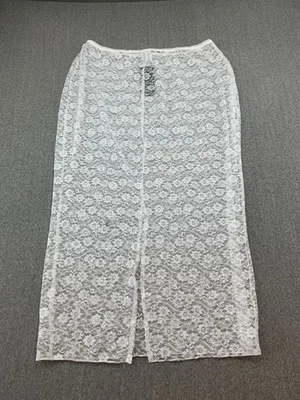 Wild Fable Stretch Lace Maxi Pencil Skirt Womens L White Sheer Rose Detail Split - Image 1 of 4