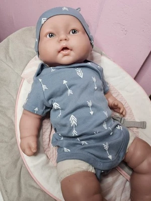 Chubby Blue Eyed Baby Doll  20" Soft Body Berenguer Painted Hair Bald Two Teeth - Image 1 of 4